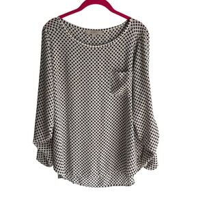 LOFT Cream and Black Round Neck Roll-Tab Sleeve Ladies‎ Floral Blouse, M